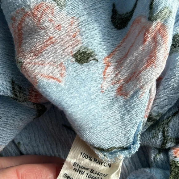 Blue & Pink Floral Print Off the Shoulder Shirt | Off the Shoulder | Flowers - Picture 5 of 5